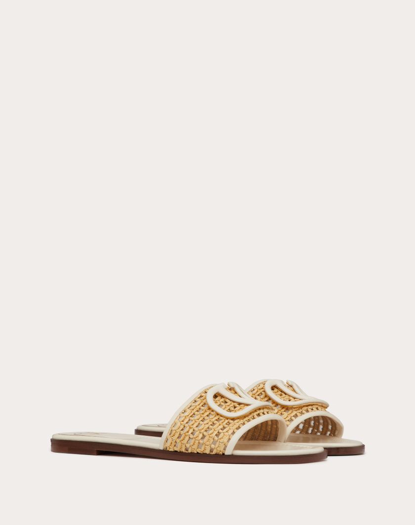 VLOGO SIGNATURE WOVEN RAFFIA SLIDE SANDAL 80MM - Image 1